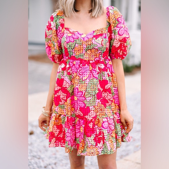 Flying Tomato | Anthropologie | Floral Mini Dress Puffy Sleeves  M Medium - Picture 5 of 13